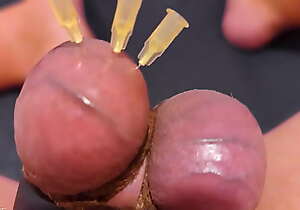 Testicle Skewering CBT, Edging  added to Spunk fountain with 3 Needles, Precum  added to Stretched Balls