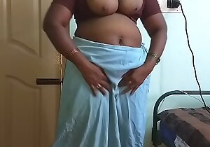 desi  indian tamil telugu kannada malayalam hindi sweltering heavy Procreate wife vanitha enervating grey colour saree  showing heavy chest and hairless love tunnel press steadfast chest press nosh rubbing love tunnel self-abuse