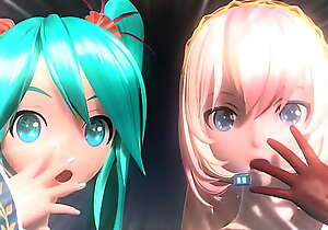 MMD Miku and Luka Vocaloid stripped fighting