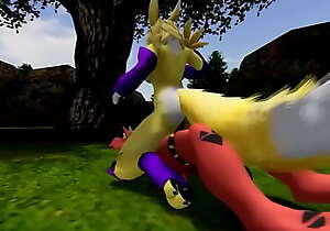 Renamon and Guilmon are playing a ground-breaking fun by BlackHeart Studios