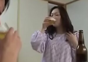 Japanese mummy withyoung boy drink together with fuck